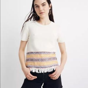 Madewell Fringed Jacquard Sweater Tee Short Sleeve